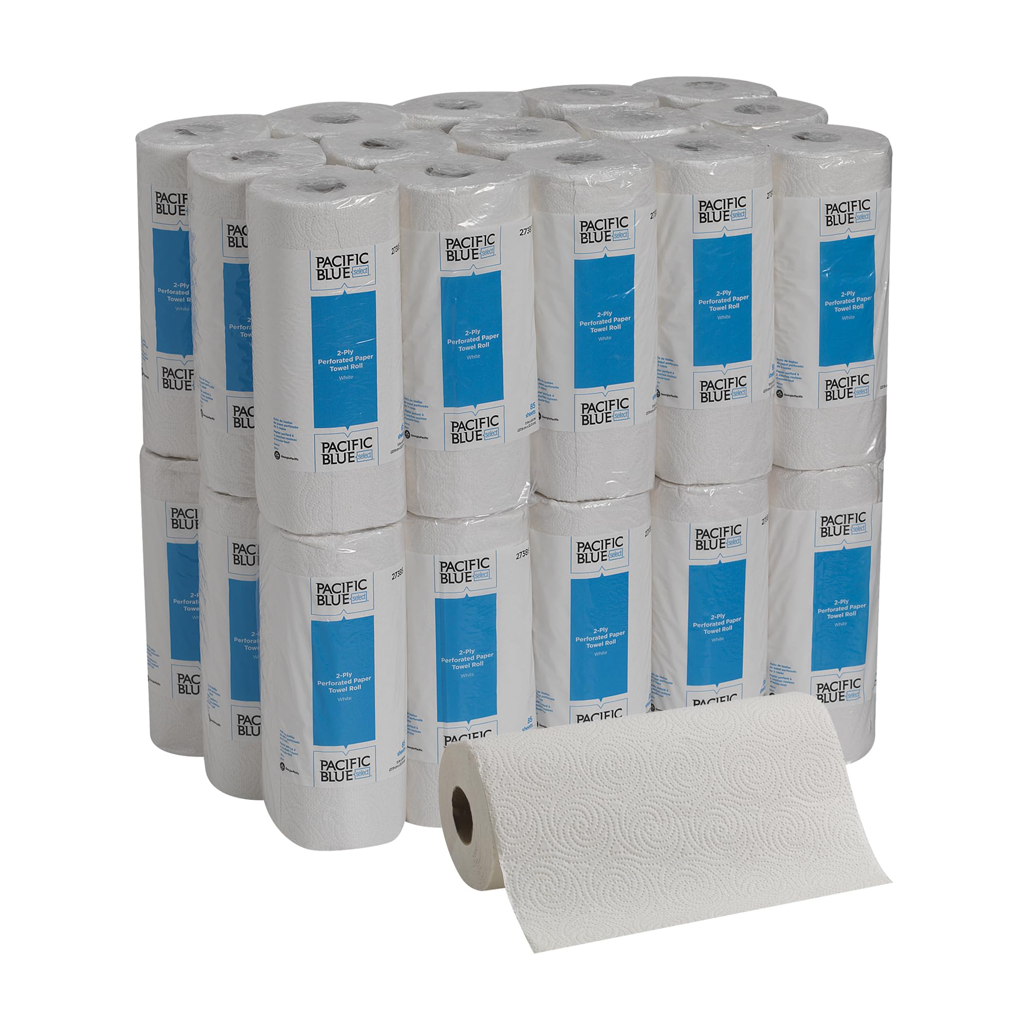 Georgia-Pacific Pacific Blue Select 2-Ply Perforated Roll Paper Towel, White, 85 Sheets Per Roll, 30 Rolls Per Case, 27385