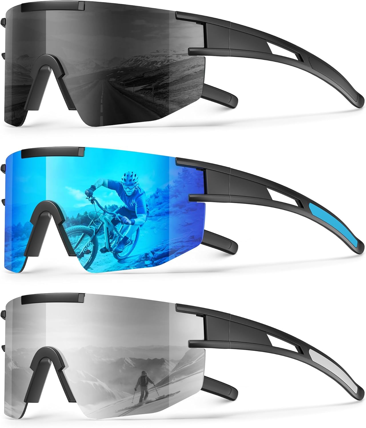 KALIYADI Polarized Sports-Sunglasses Men Running-Sunglasses: Cycling Sun Glasses Women UV400 Driving Fishing 3packs