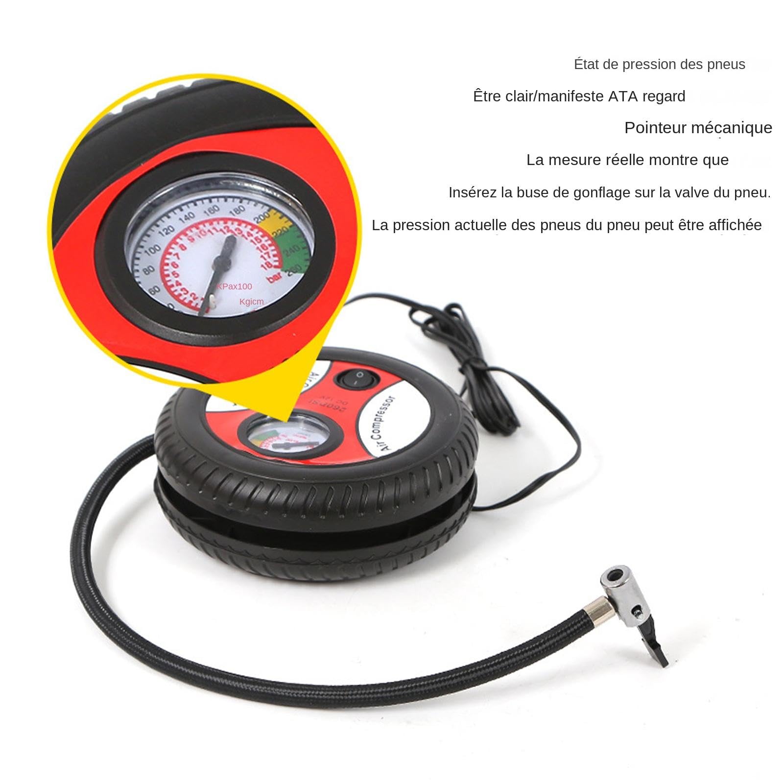 Compresseur D'air Portable 12V - Pompe à Pneus Pour Voiture Avec Manomètre - Léger, Puissant Et Facile à Utiliser En Déplacement