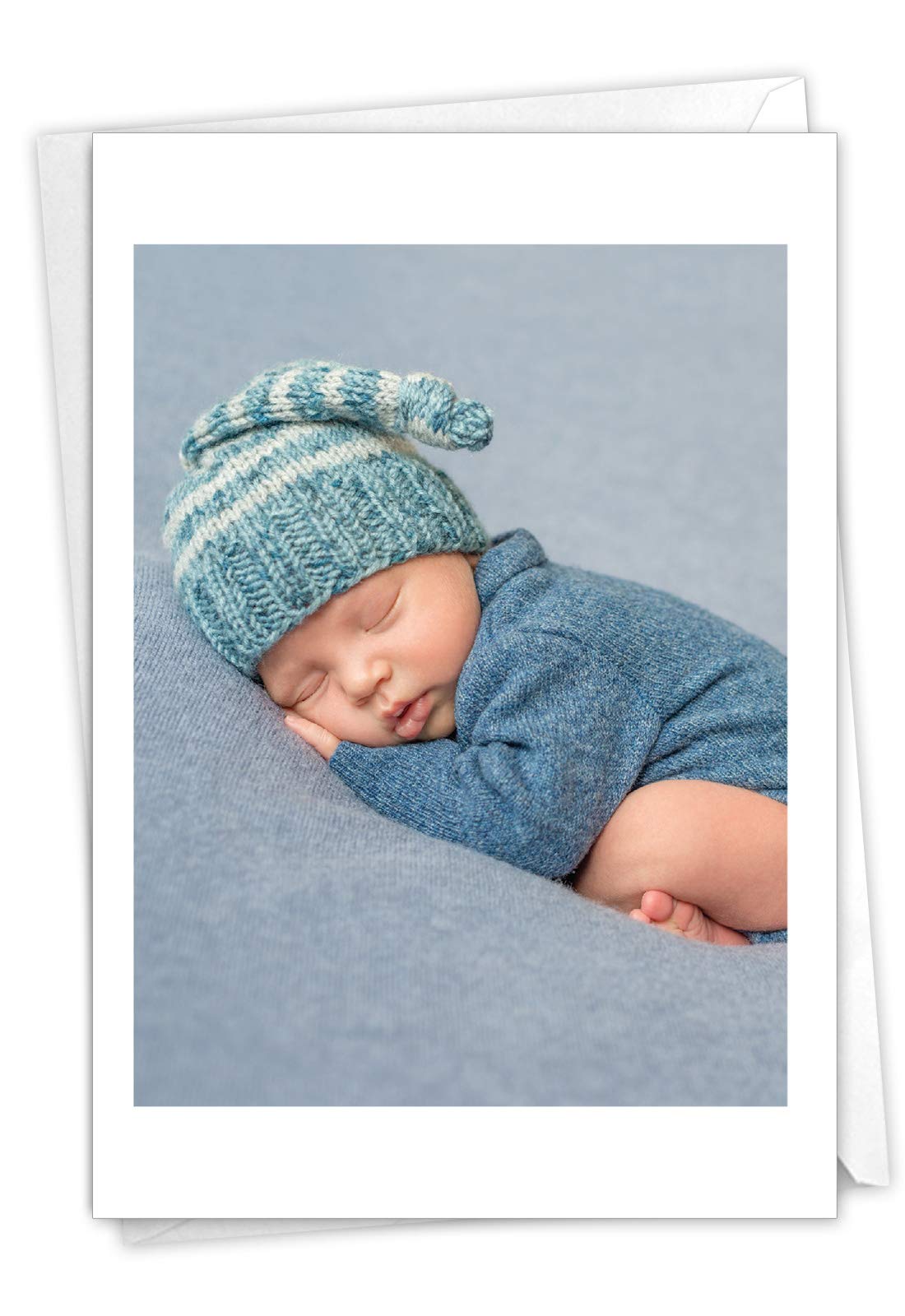The Best Card Company Blissful Babies - Baby Greeting Card with Envelope (4.63 x 6.75 Inch) - Sleeping Newborn Boy C7180FBBG