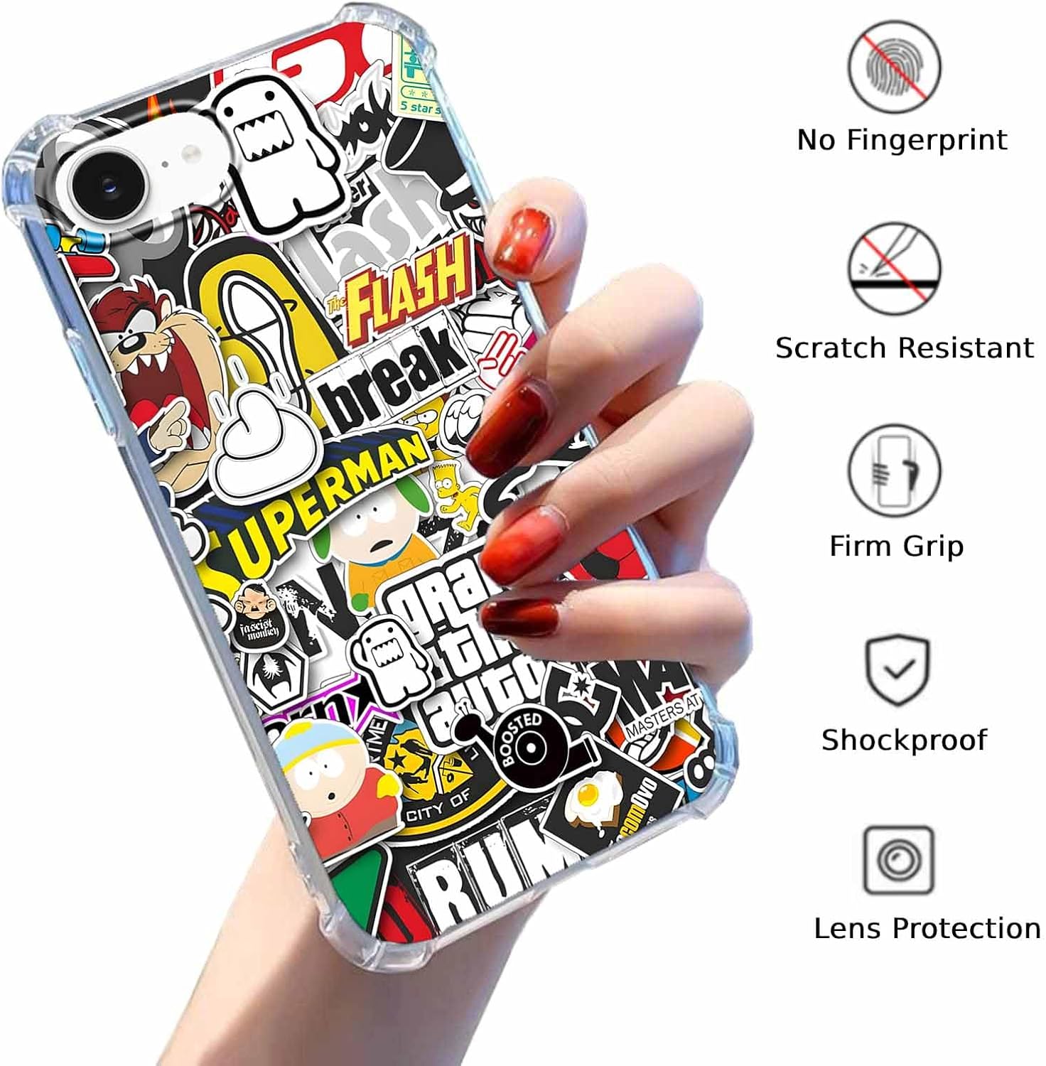 Case for iPhone 16e with Pop Culture Design,Aesthetic Cartoon Sticker Bomb Art Collage,Clear Slim Soft TPU Bumper Phone Cover,6.1”(Pop,16e) - Image 2