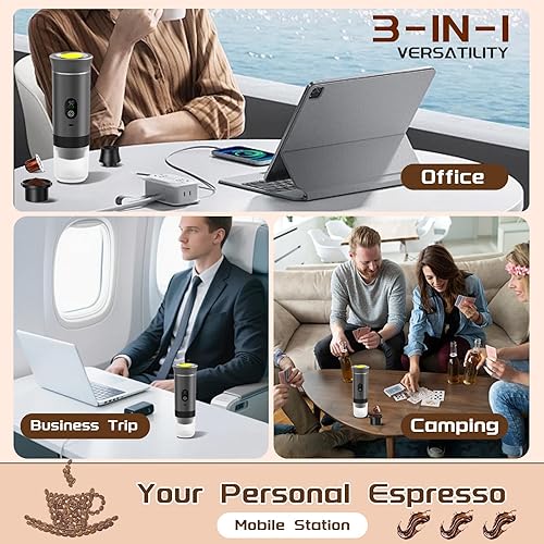 Miniatura 4 de Máquina de café espresso portátil 3 en 1 para viajes y campamentos, cafetera portátil de 20 bares con pantalla LED USB-C, cafetera para automóvil,