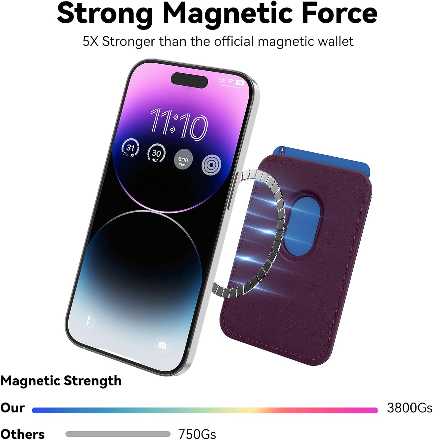 magnetic wallet cell phone card holder for phone case with mag-safe, stronger magnetic rfid leather phone wallet stick on series of iphone 17/16/15/14/13/12 and pro/promax, cherry