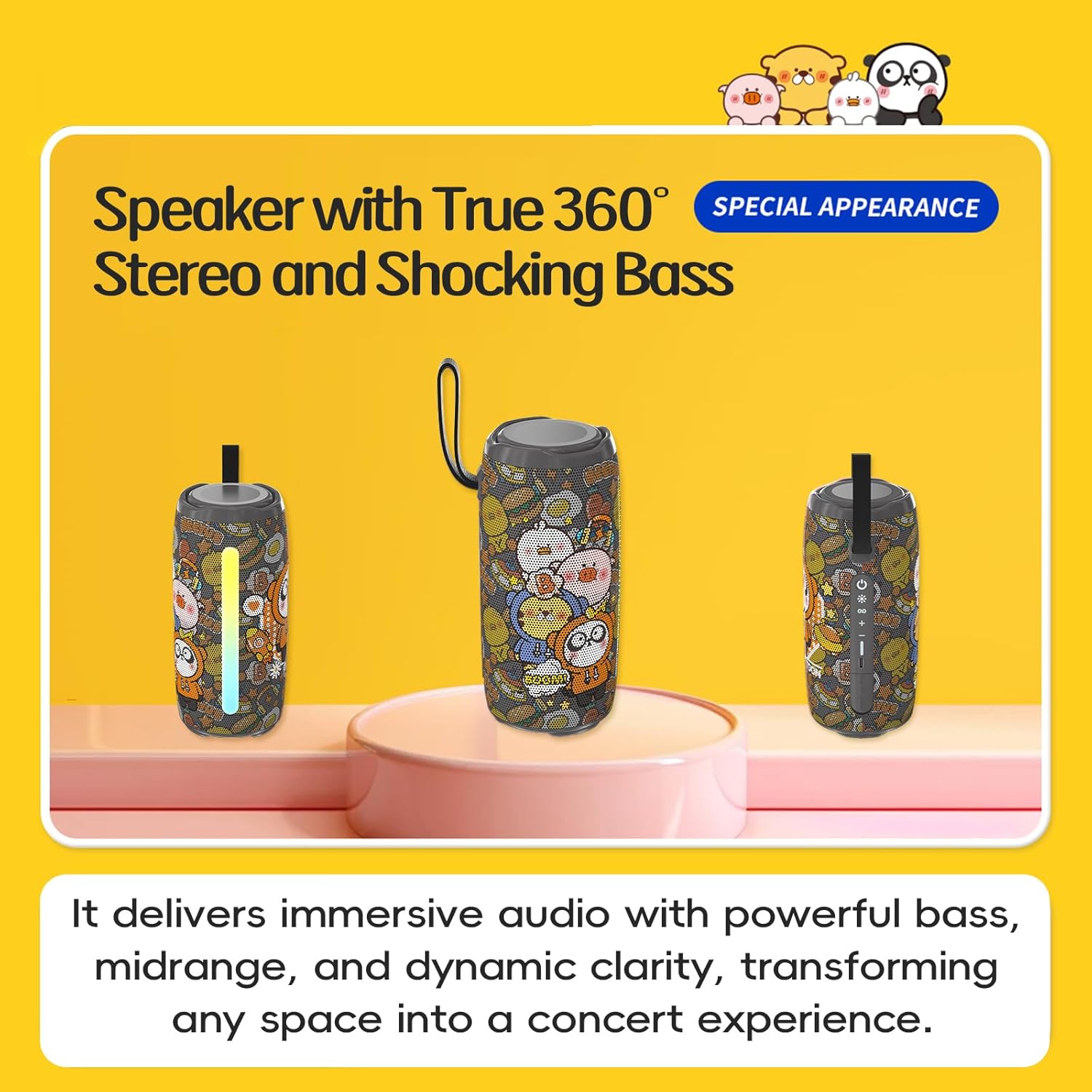 Portable Bluetooth Speaker with Lights, IPX5 Waterproof, Stereo Sound Loud, Small Wireless Speaker , TWS Pairing, BT5.3，20H Long Playtime, for Home/Party/Beach/ Outdoor, White Elephant Gifts (Black)