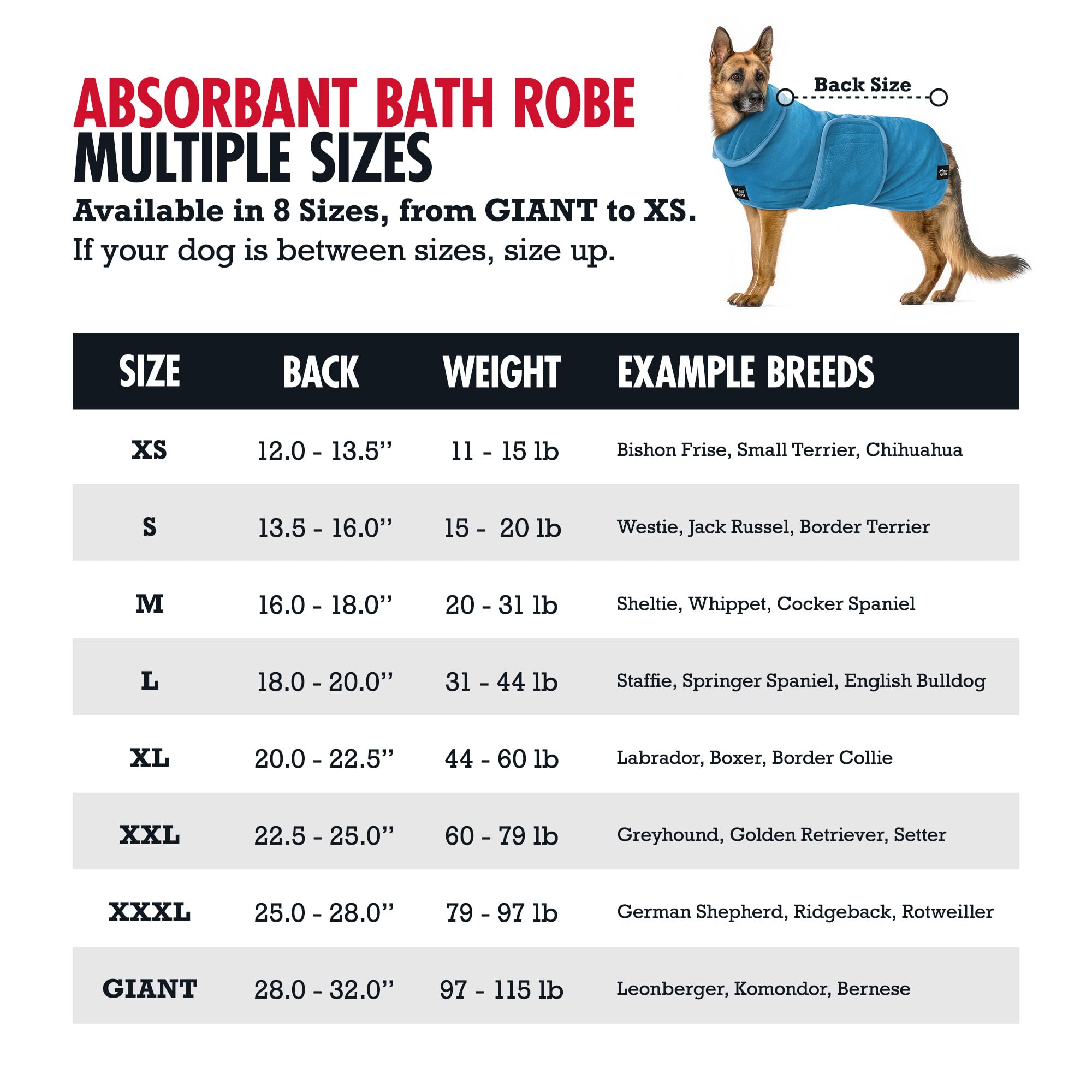 Tuff Pupper Bata de baño de secado rápido para perro, toalla de felpa de 800 g/m², bata de baño súper absorbente para mascotas/cachorros, capucha ajustable y correa para el vientre, súper suave,