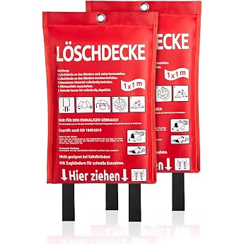 BigDean 2 x Fire Blanket Kitchen Grease Fire Ready to Use XL Fire Blanket DIN EN 18692019 tested - fire blanket also suitable for barbecue car and camping - ready to use immediately