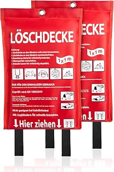 BigDean 2 x Fire Blanket Kitchen Grease Fire Ready to Use XL Fire Blanket DIN EN 1869:2019 tested - fire blanket also suitable for barbecue car and camping - ready to use immediately