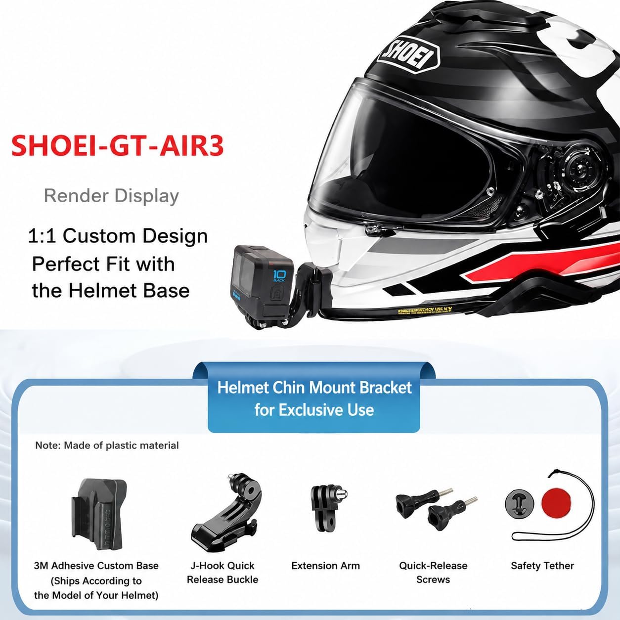 Shoei GT AIR 3 Helmet Chin Mount, SHOEI GT-AIR III Adjustable Camera Bracket Kits Compatible with GoPro Inst360 DJ Ect. image 3