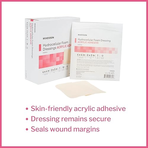 Miniatura 2 de McKesson Apósitos de espuma hidrocelular, estéril, adhesivo acrílico con borde, 4 x 4 pulgadas, 10 unidades, 1 paquete