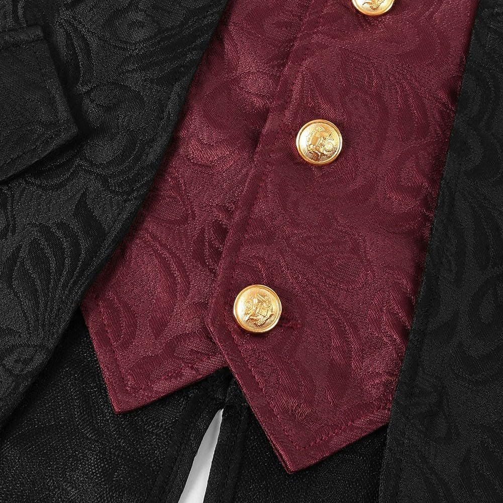 Men's Steampunk Vintage Tailcoat Jacket Gothic Victorian Frock Coat Uniform Halloween Costume In Red/Blue/White, Sizes S-4XL(L Red)