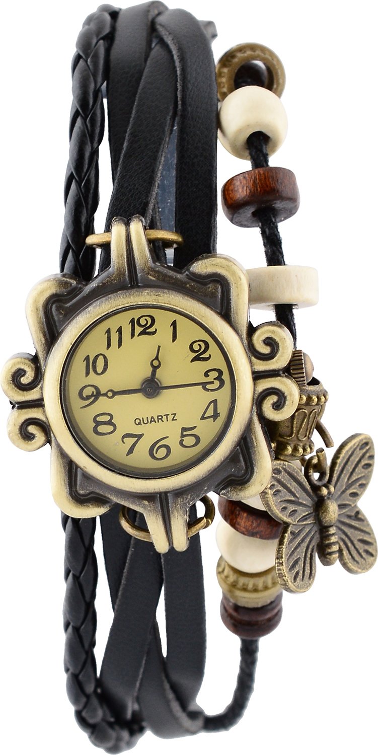 Haunt - Pappi Vintage Leather Black Butterfly Bracelet Watch for Girls, Women (B01C4PZTP4) Amazon Price History, Amazon Price Tracker