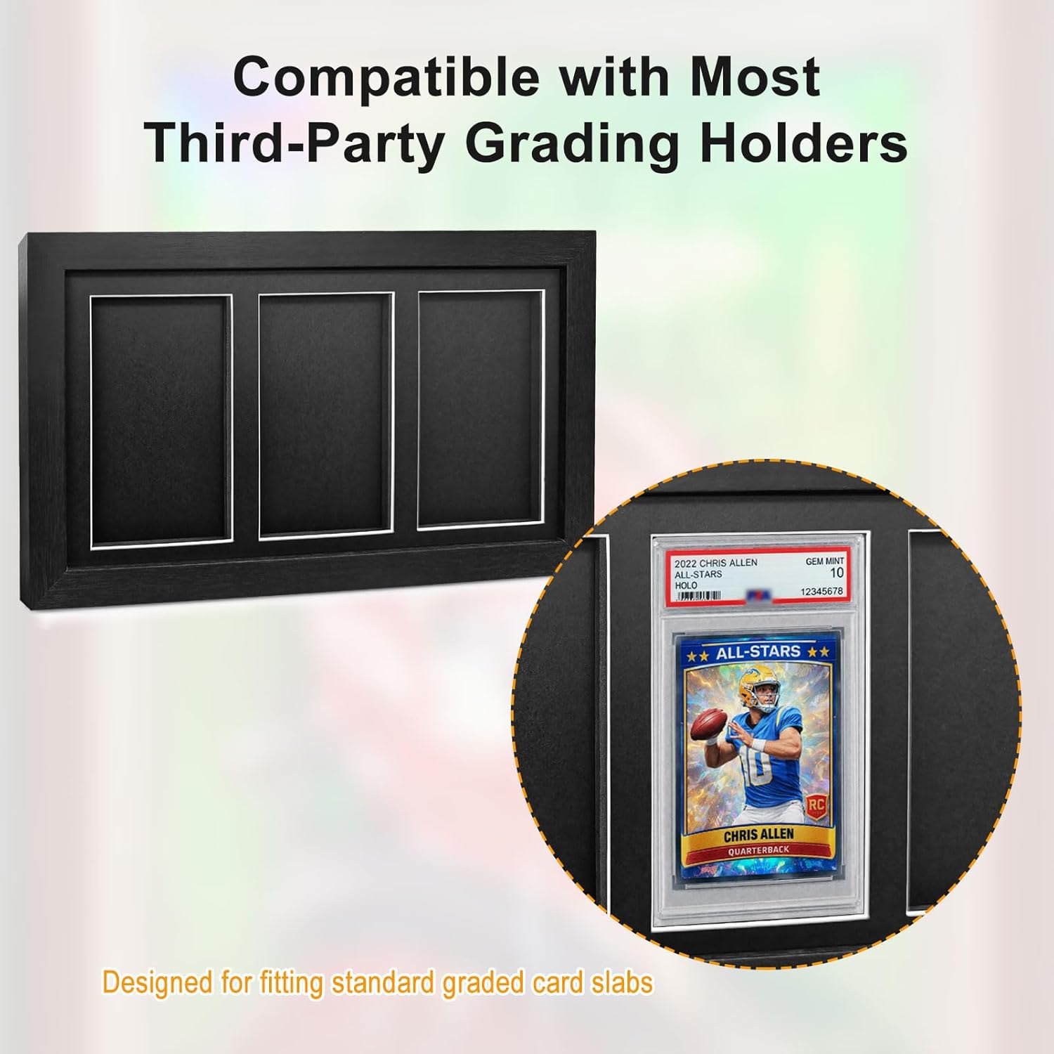 3-Slot Wooden Graded Card Display Frame, Wall-Mount Display Case for Slabbed Trading Cards, Compatible with Most Third-Party Grading Holders