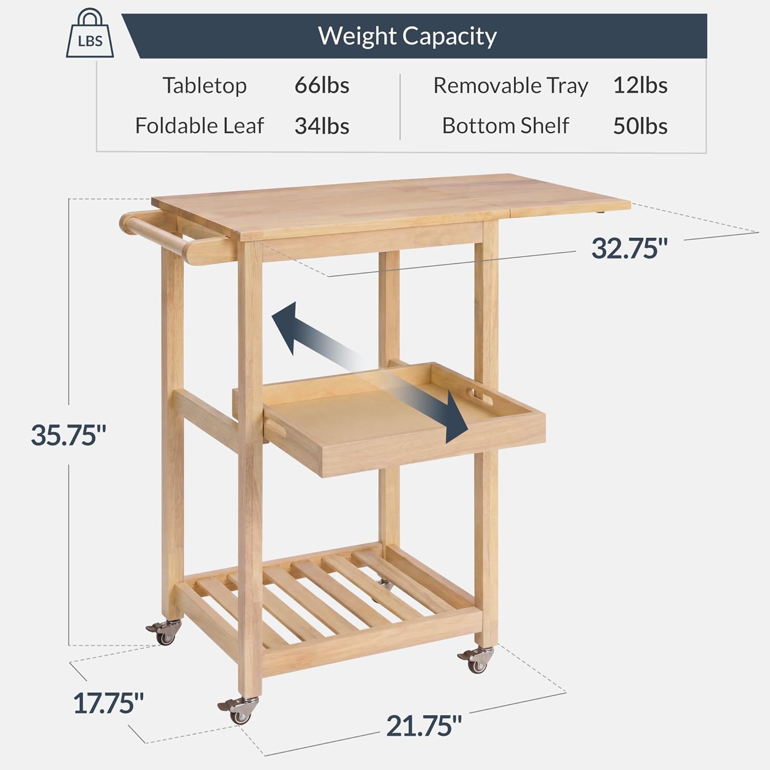 Best Choice Products Rolling Kitchen Island Cart W/Drop Leaf Extension, Solid Wood, Removable Tray, Storage Shelf, Towel Rack, Lockable Wheels, Space-Saving Coffee Cart, Microwave Stand