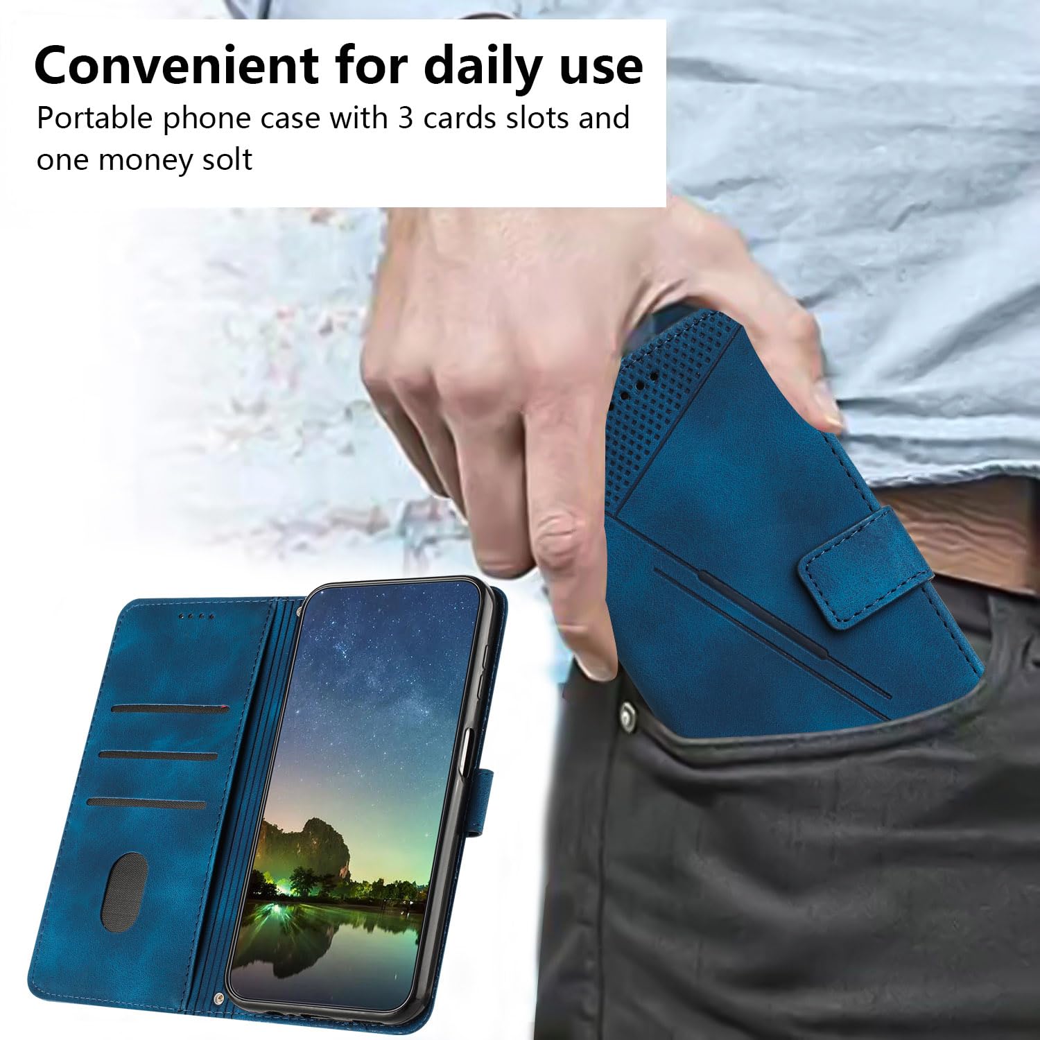 Custodia in pelle per Motorola Edge 30 Neo, flip case con slot per carte, portafoglio e supporto Blu