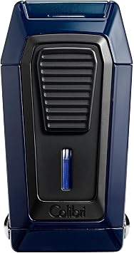 Colibri Quantum Triple Jet Lighter with Integrated Spring Loaded V-Cut Cigar Cutter for up to a Large 60+ Ring Gauge, Wind Resistant, Altitude Tested, Refillable Butane Midnight Navy