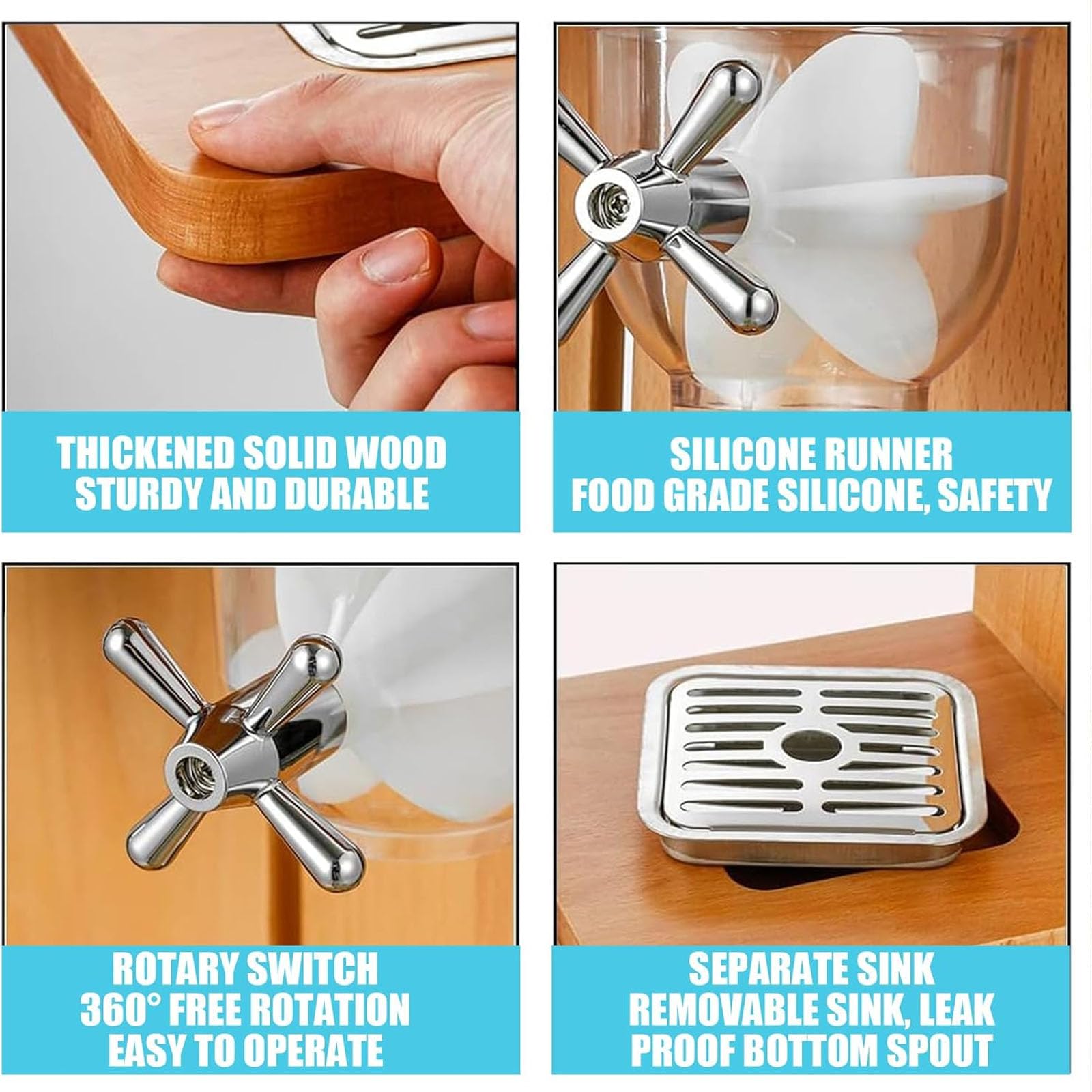 Dispenser Per Cereali, Contenitore Ermetico Da Cucina Con Base In Legno (per Contenitore Da 4 Litri), Può Contenere Frutta Secca, Legumi, Caramelle, Snack, Grande Capacità, Ideale Per Casa, Null