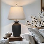 Cinkeda 22" Lampe de table de ferme en céramique noire avec Ginger Jar Design - pour le salon,Salle à manger,Chambre,Bureau,Nightstand,Table de fin