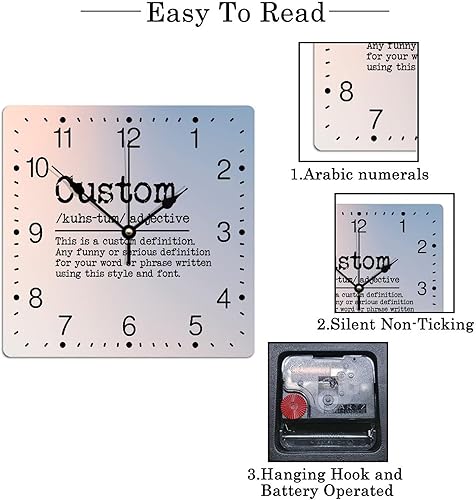 Miniatura 63 de Reloj de pared cuadrado de PVC con definición de contador, refranes motivacionales, reloj de pared grande, descripción de la palabra, 12 pulgadas