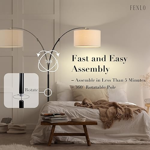 Vista 7 de FENLO Finn - Lámparas de pie de arco de 75 pulgadas para sala de estar, lámpara de pie de mármol para dormitorio, lámparas de pie arqueadas