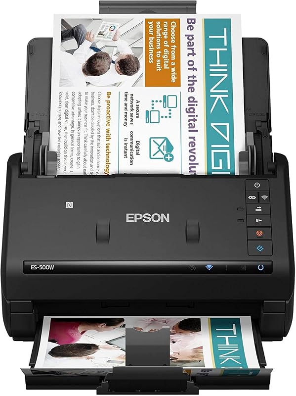 Epson Workforce ES-500W Escáner de documentos dúplex en color inalámbrico para PC y Mac, alimentador automático de documentos (ADF)
