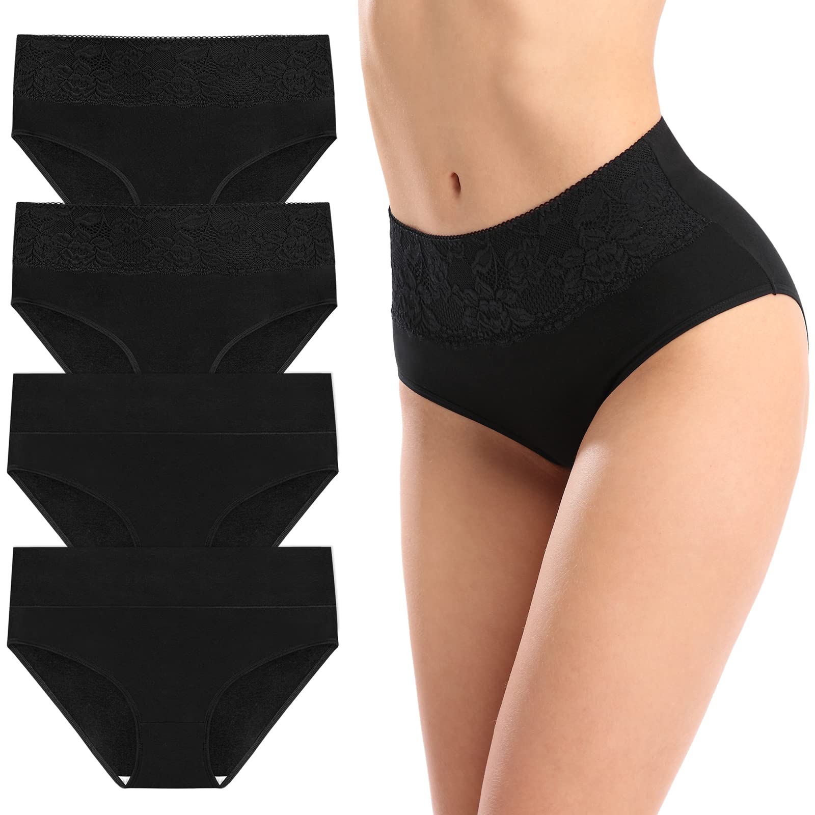 SIMIYA 4 Pack Cotton Underwear Women High Waist Tummy Control Knickers Soft Comfy Stretch Full Briefs Ladies Panties with Double-Layer Waistband