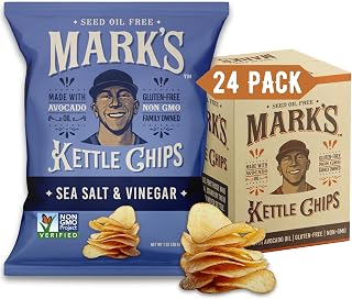 MARK’S Kettle Cooked Avocado Oil Potato Chips, Sea Salt & Vinegar – Gluten Free and Seed Oil Free | Sea Salt and Vinegar, 1 oz (Pack of 24) | Non-GMO, Chips for Clean & Healthy Snacking