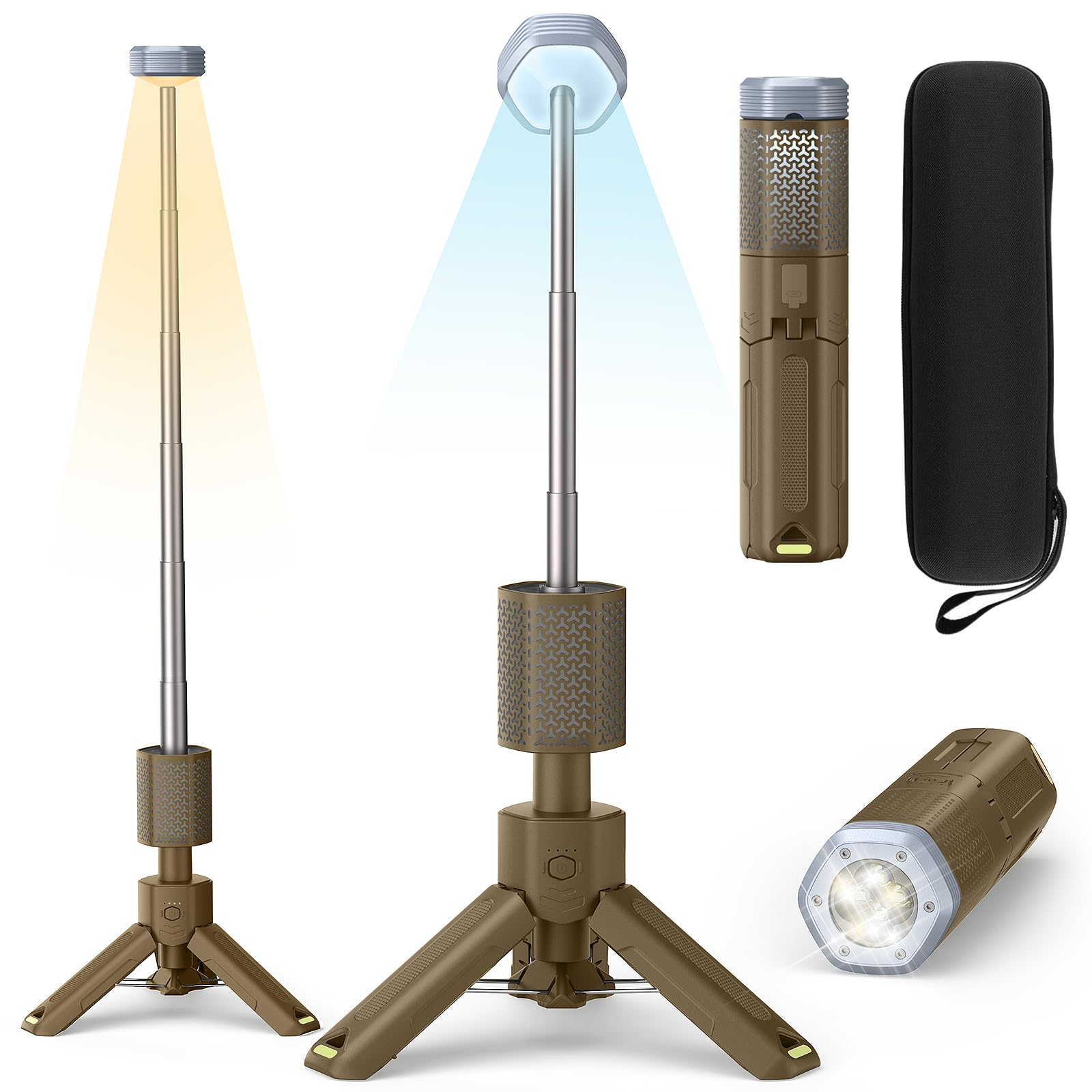 Lampe de camping Mytrix avec batterie 10 000 mAh, base magnétique - Parfaite pour l'aventure, la randonnée, le camping, la diffusion en direct - Lanterne de camping télescopique pliable - Jaune