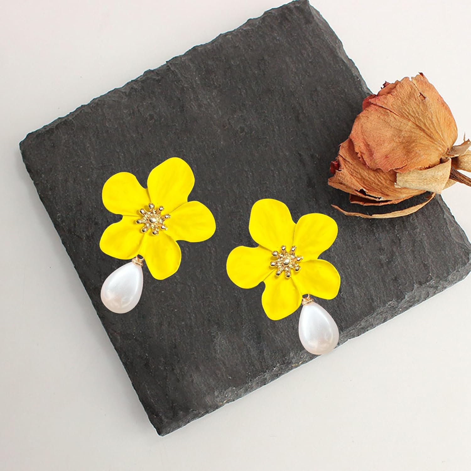 Sweet Flower Pearl Stud Earrings Spring Floral Pearl Flower Dangle Earrings for Women Statement Wedding Holiday Jewelry - Image 5