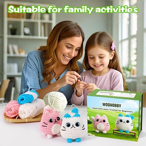 Miniatura 6 de Woohobby Kit de ganchillo para principiantes y adultos, tutoriales en video paso a paso, paquete de 2 unidades, kit de animales de ganchillo para