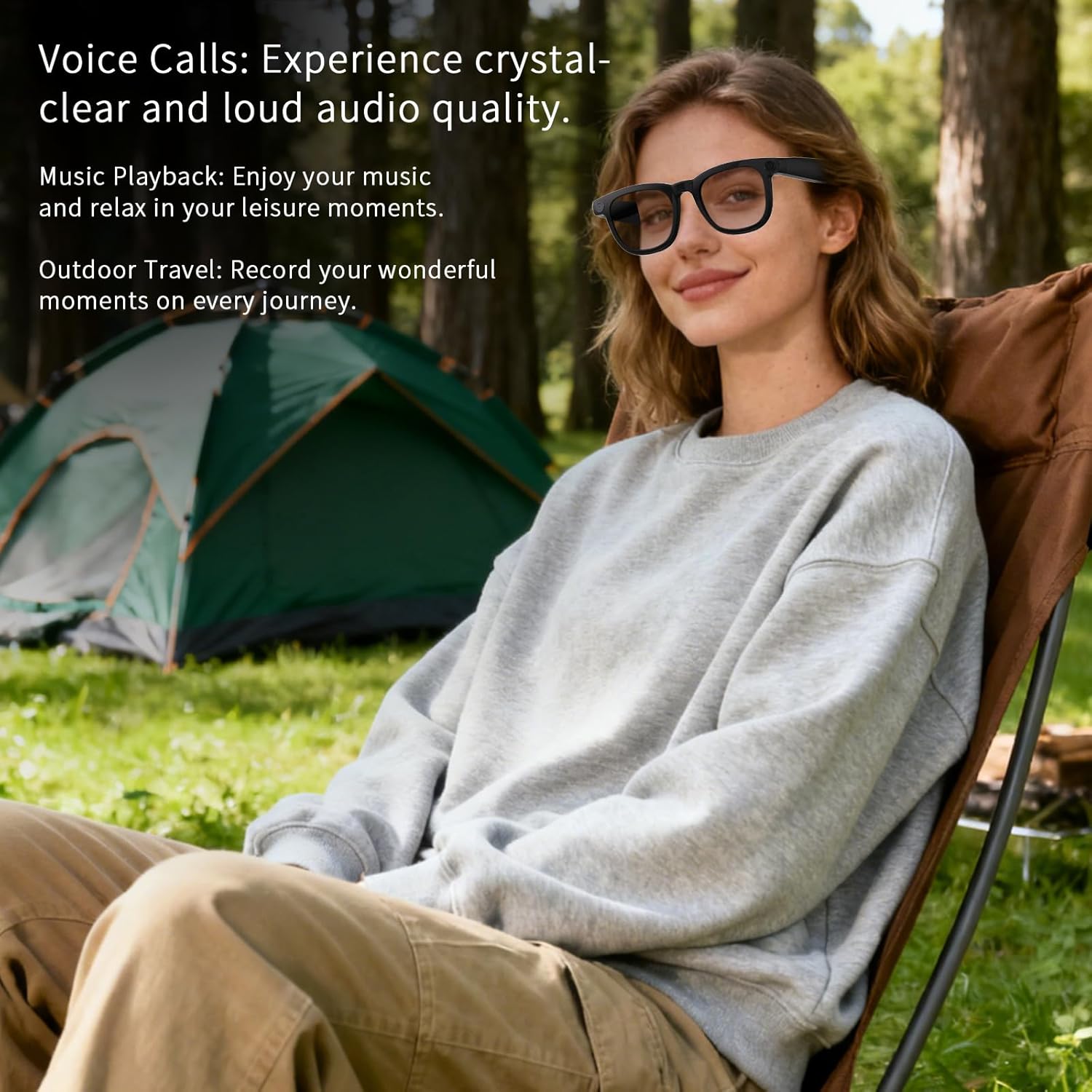 AI Smart Glasses with Camera, 800W HD Anti-Shake Video Glasses, 1080P Video Recording Sunglasses, Real-Time Translation, Voice Assistant, Bluetooth Calling, for Outdoor, Travel and Vlog Shooting