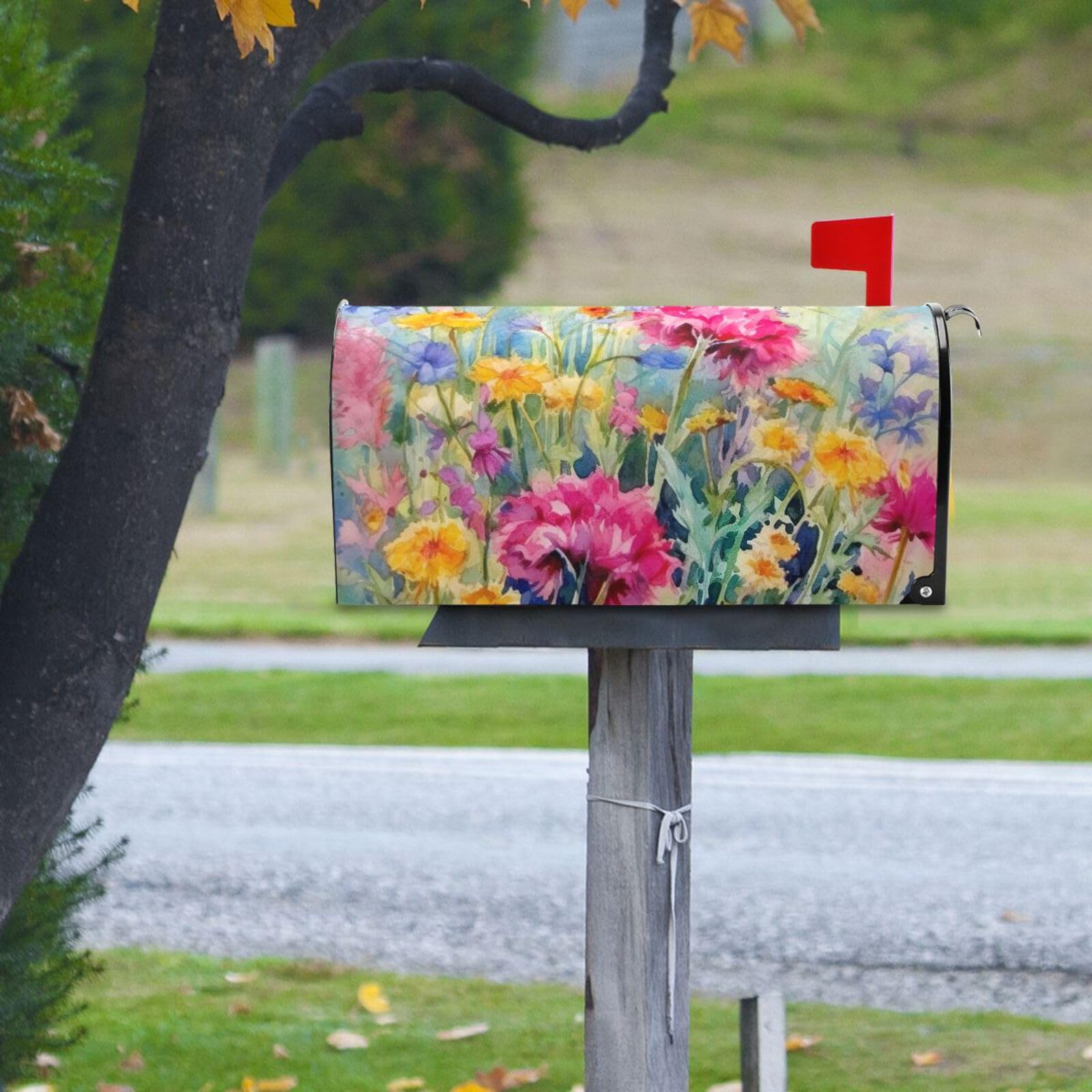 Vintage Flowers & Butterflies Magnetic Mailbox Cover - Waterproof PVC, 21x25 Inch, Garden Yard Decor