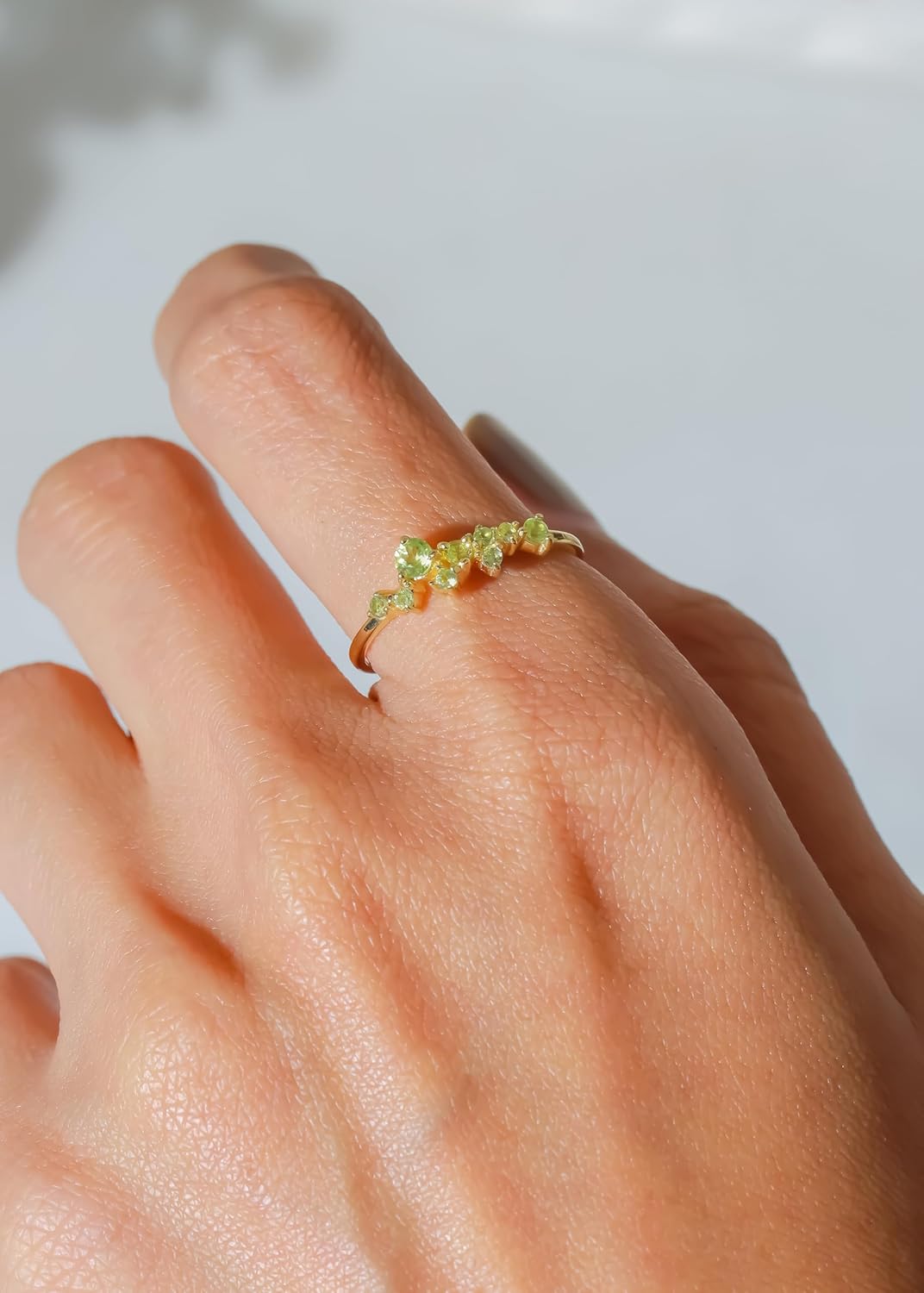 YoTreasure Swiss Blue Topaz Garnet Peridot Citrine Dainty Ring Solid 14K Gold Plated Over 925 Silver Delicate Birthstone Jewelry