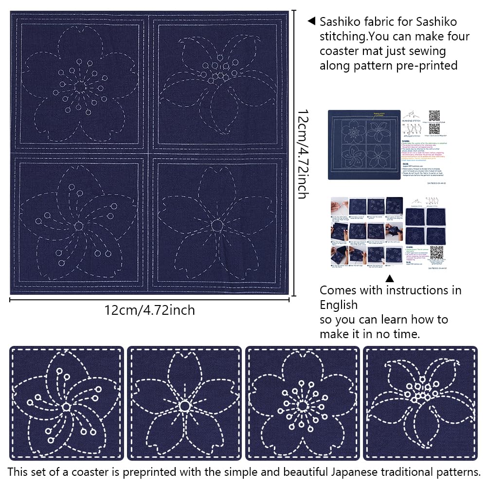 Sashiko Coasters DIY Kit - Cherry Blossom Embroidery -3