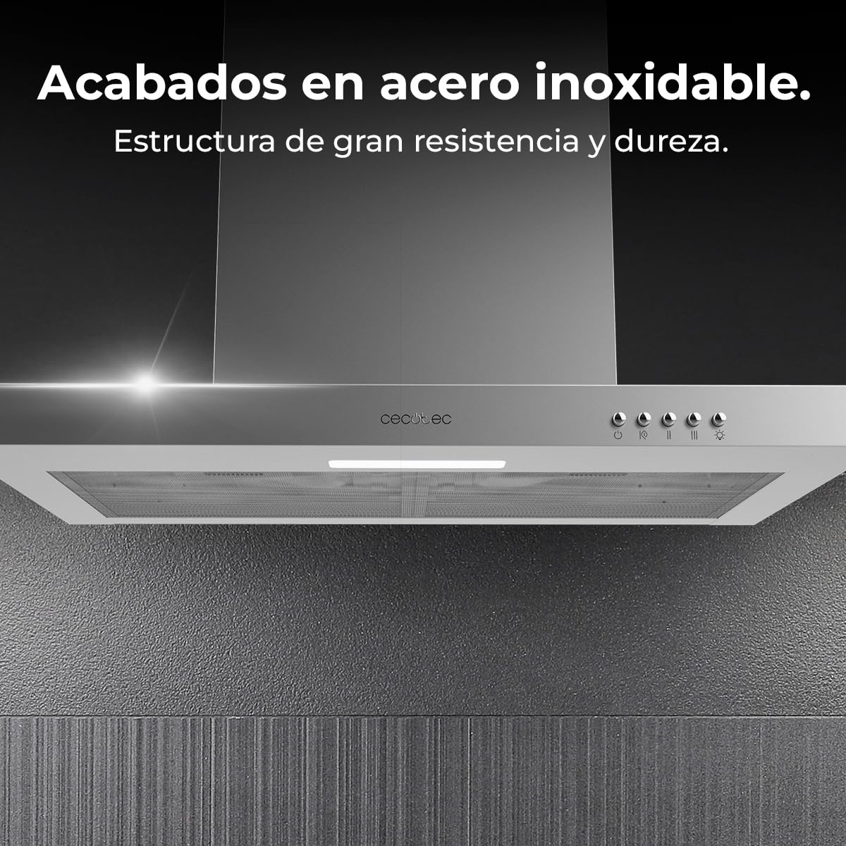 Cecotec Campana Extractora 60 cm Tipo T Bolero Flux TM 603500 Inox A. Potencia de Succión 350m3/h, Motor 70W, Control Mecánico, 3 Niveles de Potencia, Luz y Filtro de Carbono, Inox — view 4