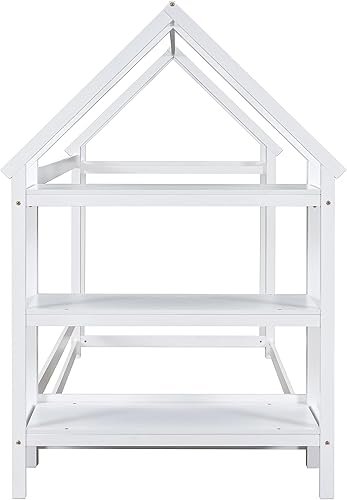 Miniatura 4 de Cama individual en forma de casa con 2 soportes desmontables, marco de cama en forma de casa de madera maciza para dormitorio de niños y niñas,