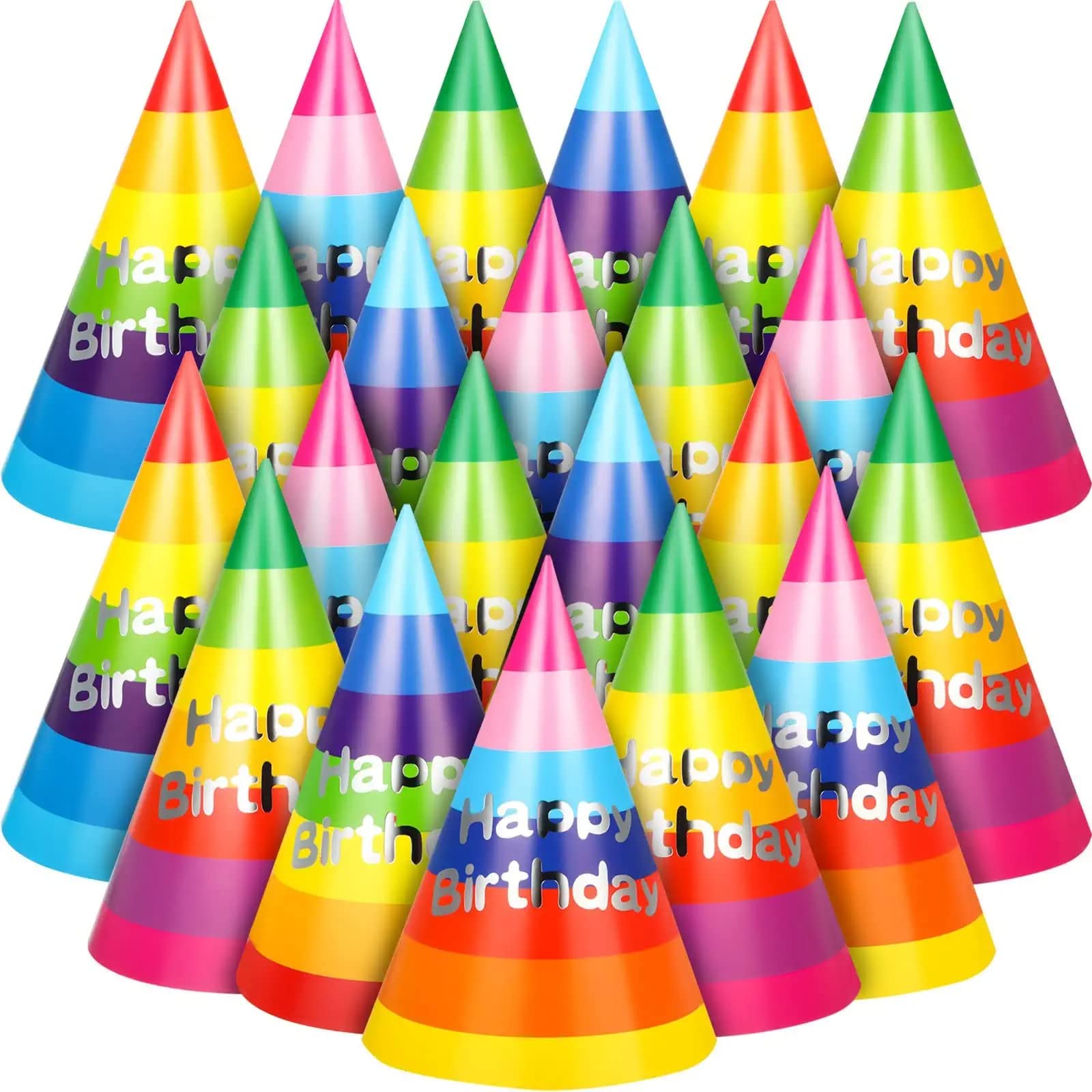 100 Pieces Rainbow Cone Party Hats - Colorful Paper Art Craft Caps for Kids Adults Birthday Party Supplies
