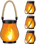 Hompavo Gen2 Solar Lanterns Outdoor with Ultra-Real Flame, Dual Charging (USB/Solar) & 2 Mode - Waterproof Decorative Hanging/Table Lights for Yard Patio Garden Birthday Mothers Day Gifts for Women, 2