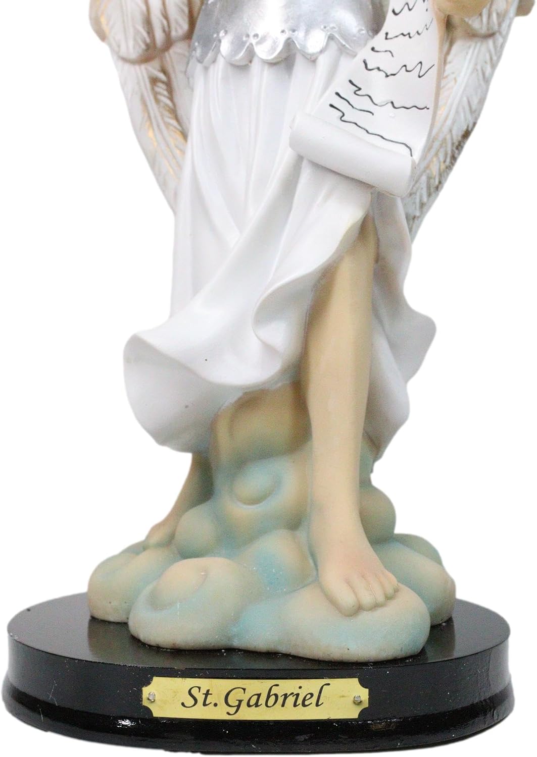 Ebros Gift Christian Catholic Church Archangel Saint Gabriel Holding Scroll and White Lotus Figurine with Base Brass Name Plate 12" Series Angel Messenger of God Patron of Purity Holiness