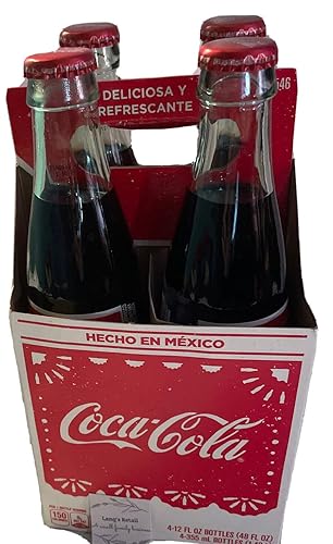 4 botellas de Coca-Cola, fabricadas en México, incluidas con tarjeta de recetas de Lang's, botellas clásicas de Coca-Cola, botellas clásicas de