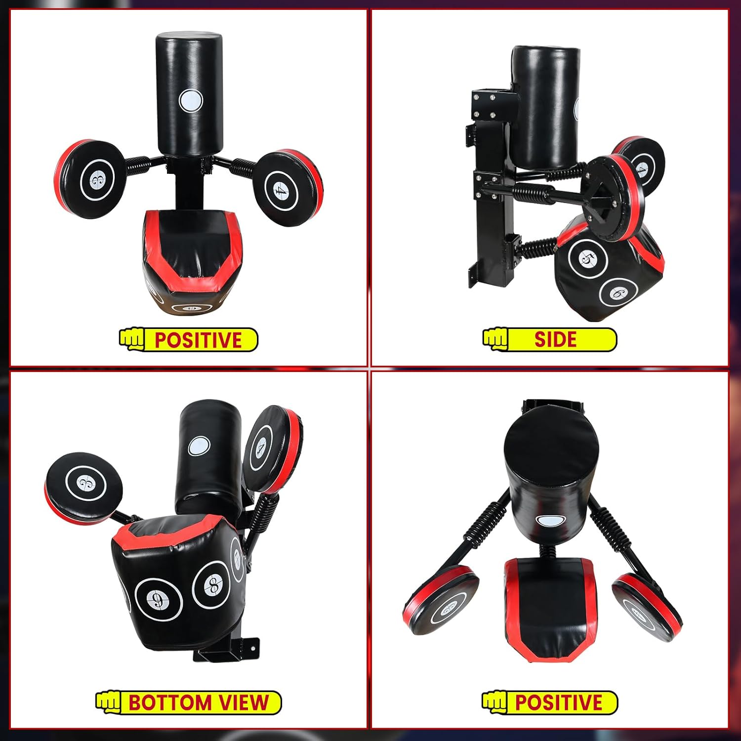 Wall Heavy-Duty Punching Bags Multi-Point Sparring Speed Boxing Target Wall Human Battle Target, Practice Target Columns Rebound Shock Absorption Speed Bar（Red）