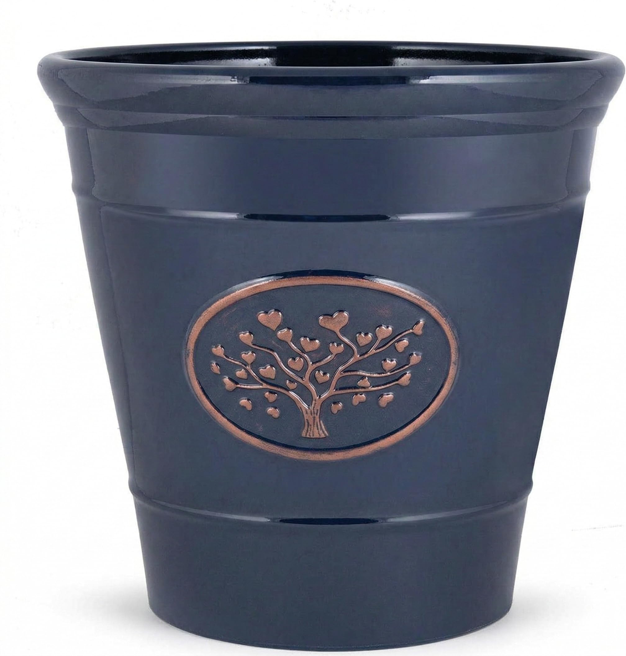 Fyne-Finds Olive Blue Round Plastic 30Cm,12Inch Plant Pot 14Liters Tree Of Life Embossed Garden Planter Weatherproof Drainage Holes (1)