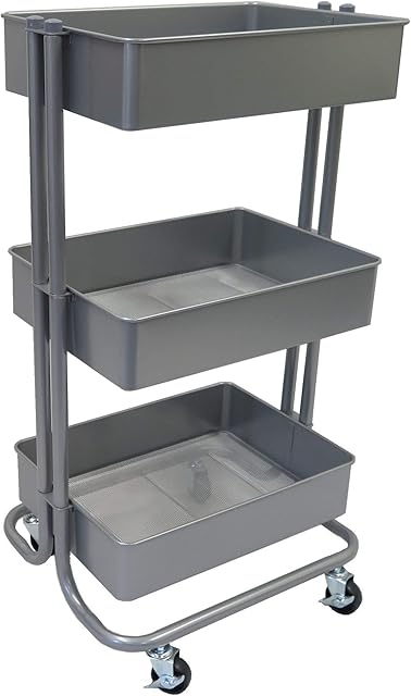 ASPECT Lena 3-Tier Storage Rolling Cart, for Office/Beauty Salon/Home, Grey, 43x35x78.5cm