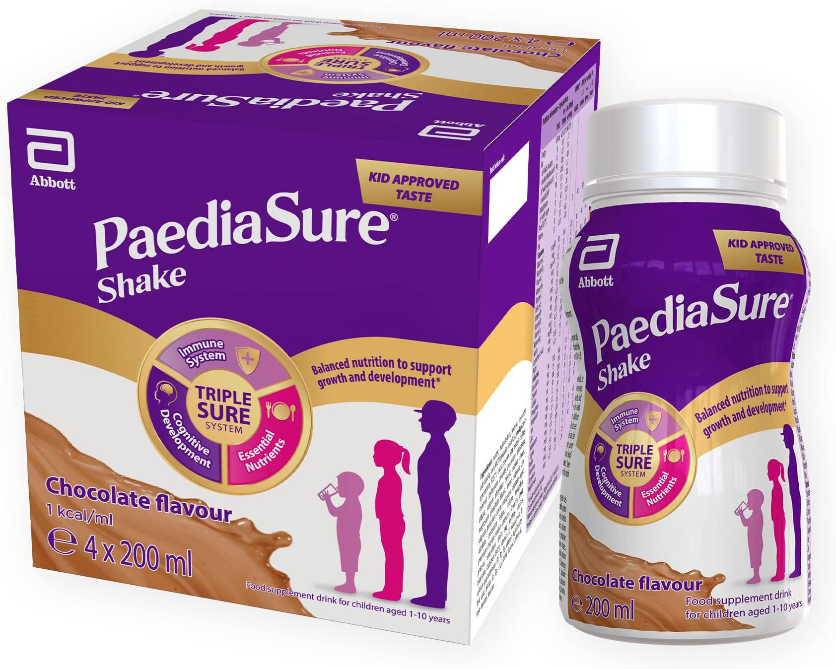 Shake Balanced Nutritional Supplement | Ready-to-Drink | Multivitamin for Kids with Protein, Essential Fatty Acids and Minerals to Support Growth and Development | 4 x 200 ml | Chocolate