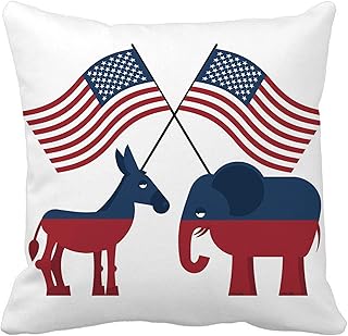 Throw Pillow Cover Elephant and Donkey Symbols of Democrats Republicans Political Parties 20x20 Inches Pillowcase Home Decorative Square Pillow Case Cushion Cover