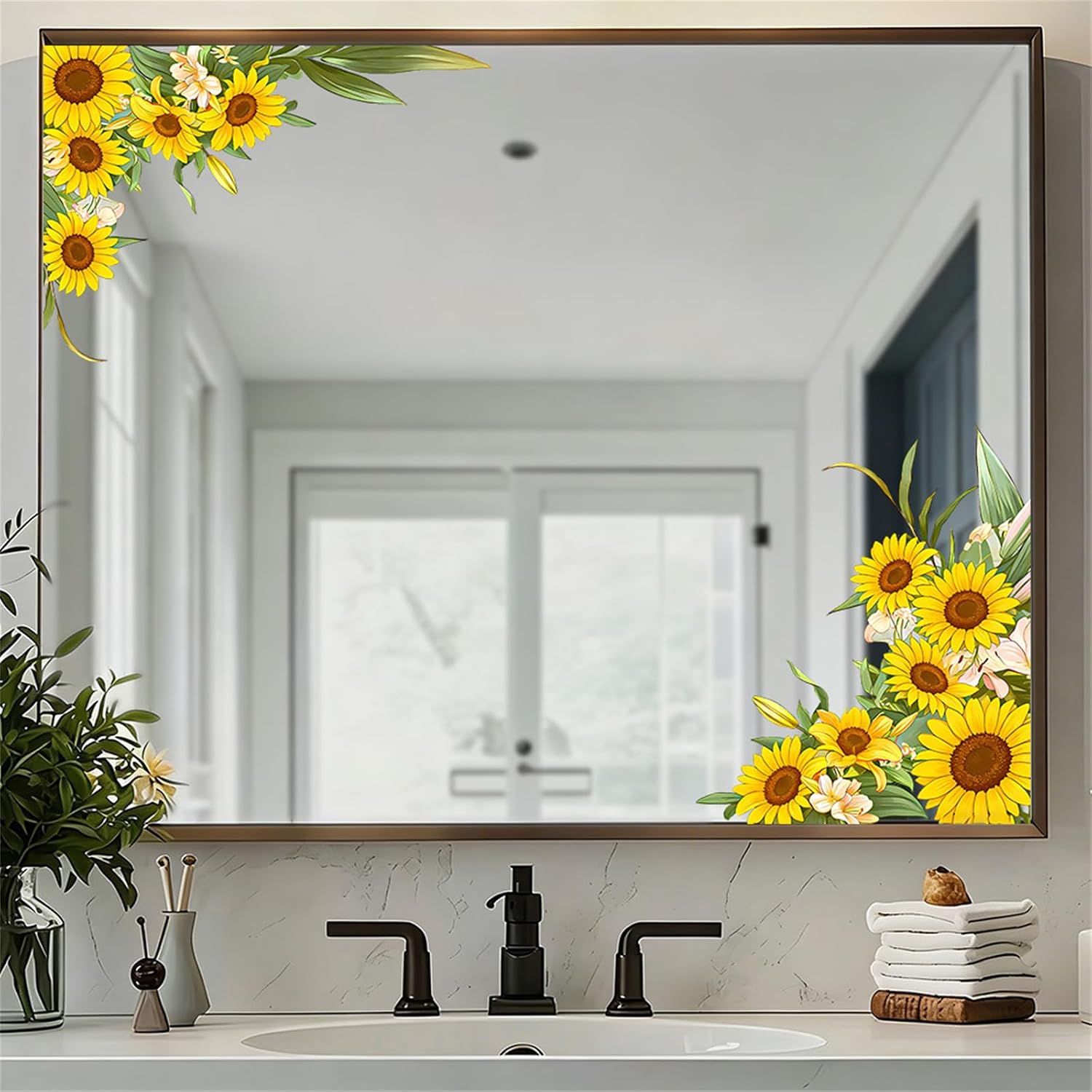 3 Sheets Spring Wildflower Double Sided Window Clings Garden Flower Butterflies Window Decals Anti-Collision Glass Window Doors Window Stickers (3 Sheet Flower Set)