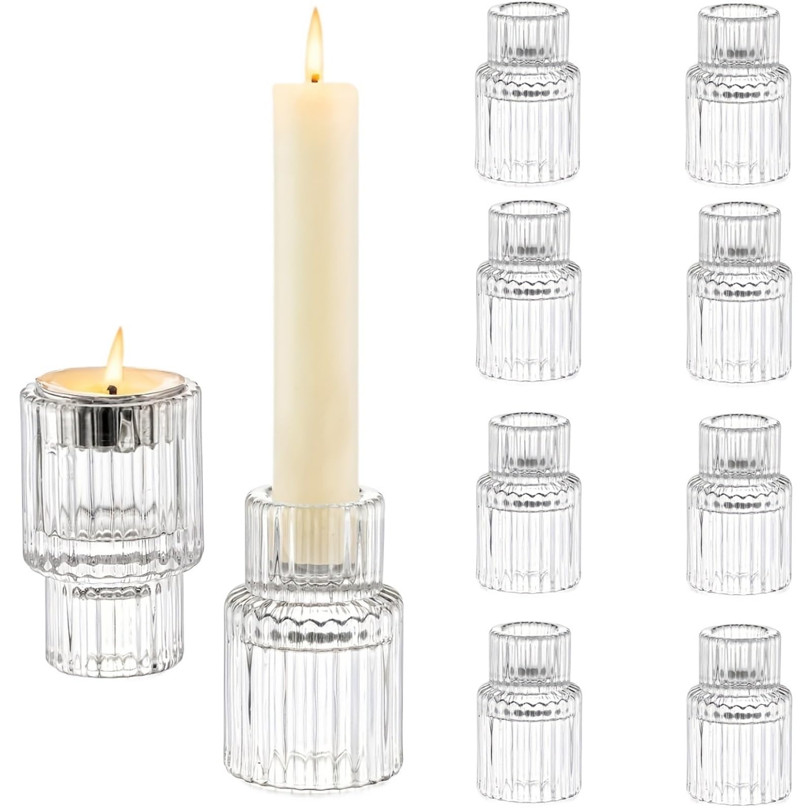 Candle Holder Candelabro de Cristal con Rayas, Mesa, Doble Uso(2pcs)