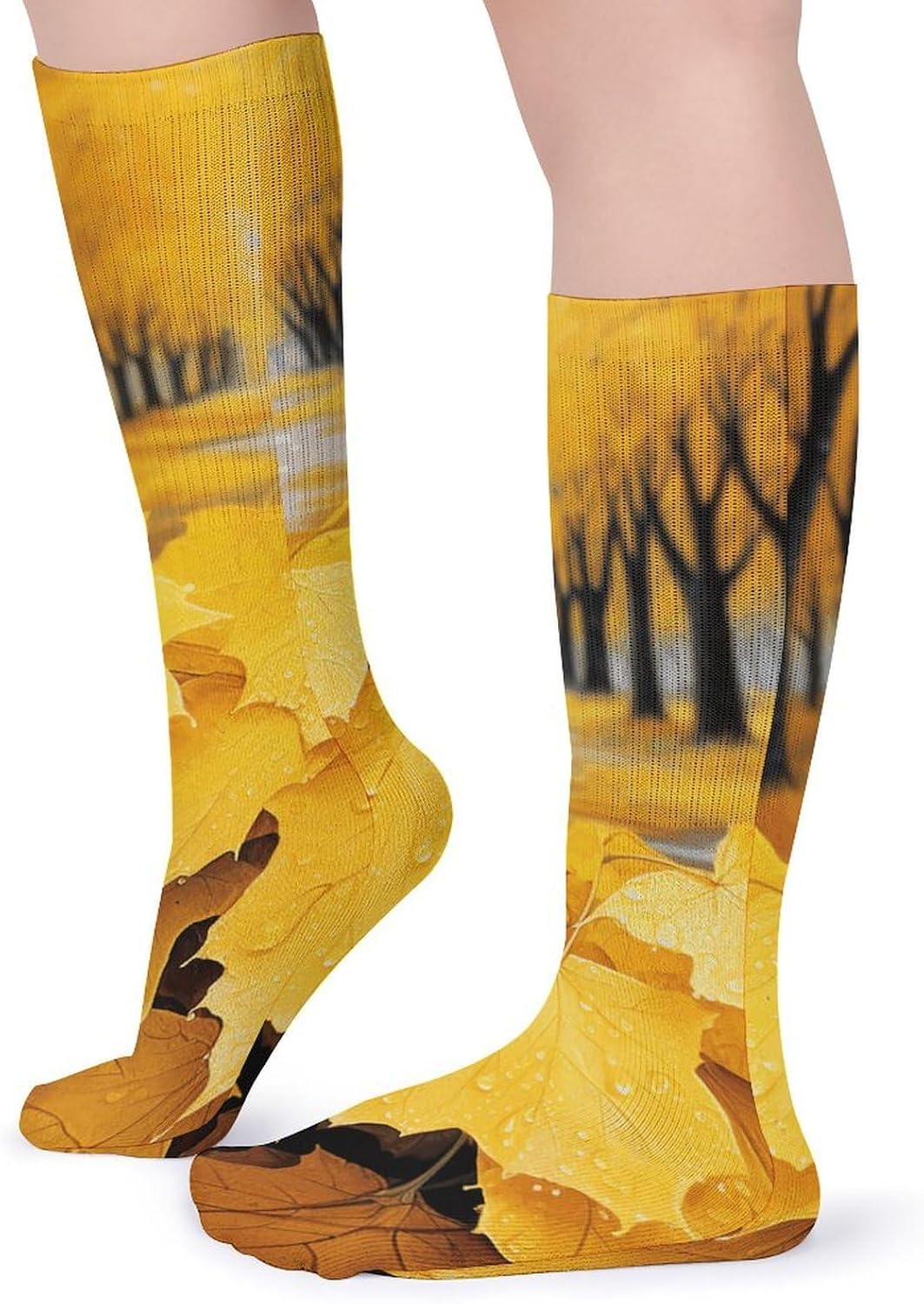 Autumn Yellow Leaves Socks 5-Pairs Breathable Crew Socks Casual Comfort Aesthetic Sock Lightweight Calf Sock
