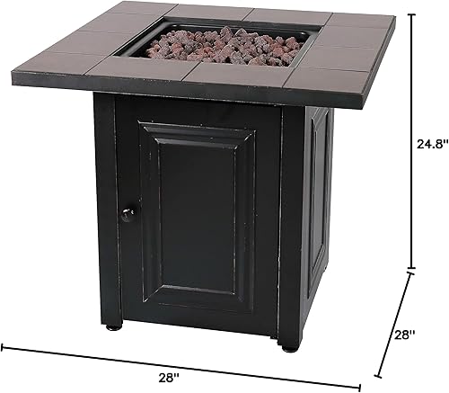 Miniatura 7 de Endless Summer, The Vanderbilt, Fogata cuadrada de propano para exteriores de 28 pulgadas con mantel de azulejos de cerámica hecho a mano y roca de