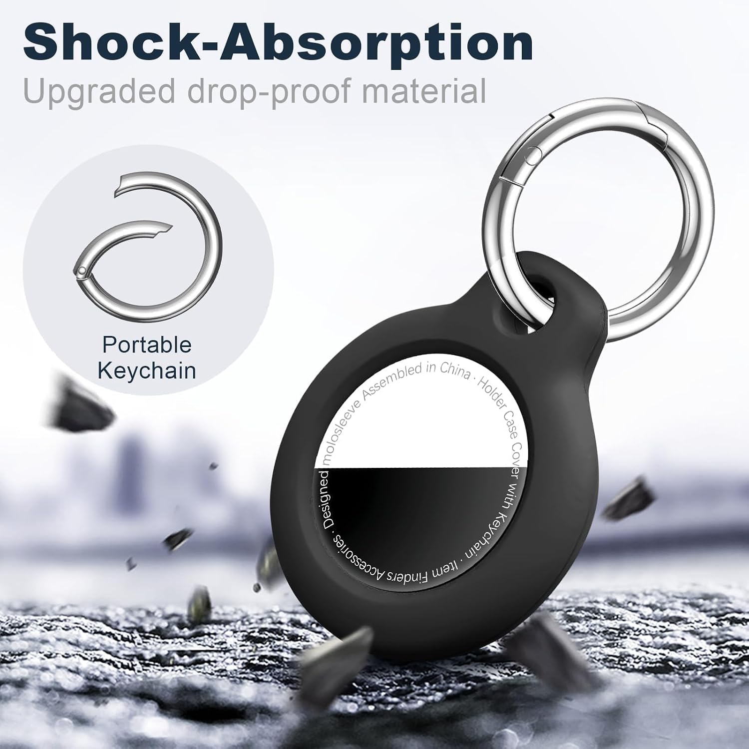 MOLOSLEEVE 1|2|4 Pack Case for AirTag 2nd Gen (2026) & 1st Gen, Shockproof Holder Anti-Scratch Protective Cover for Air Tags, Men's Women's Keyrings & Keychains for Keys, Luggage, Bags, Black