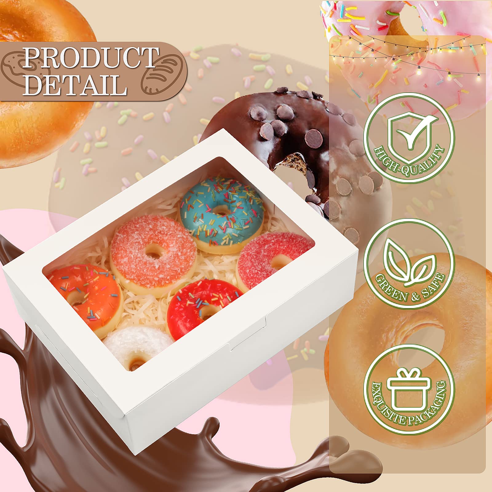 KPOSIYA 65 cajas de galletas de 8 x 6 x 2.5 pulgadas con ventana, cajas de panadería blancas para regalo, golosinas, postres, cupcakes, chocolate, fresas, donas, magdalenas (5 ventanas de estilo)